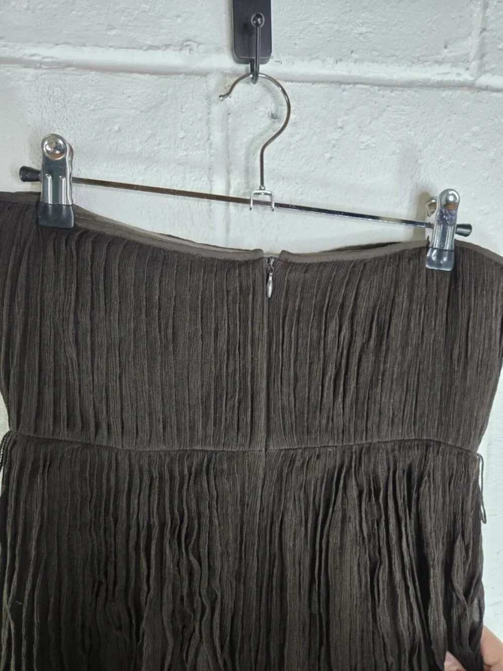 Vtg J. Crew Brown Silk Plisse Pleated Strapless Cocktail Mini Dress